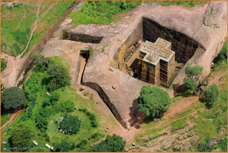 lalibela giorgis church its cross shaped top view-The Best Guided 50+ flexible Ethiopia tour Packages