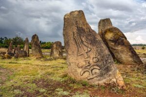 Standing stone of Tiya archeological UNESCO site Day tour around Addis ababa-Wenchi lake